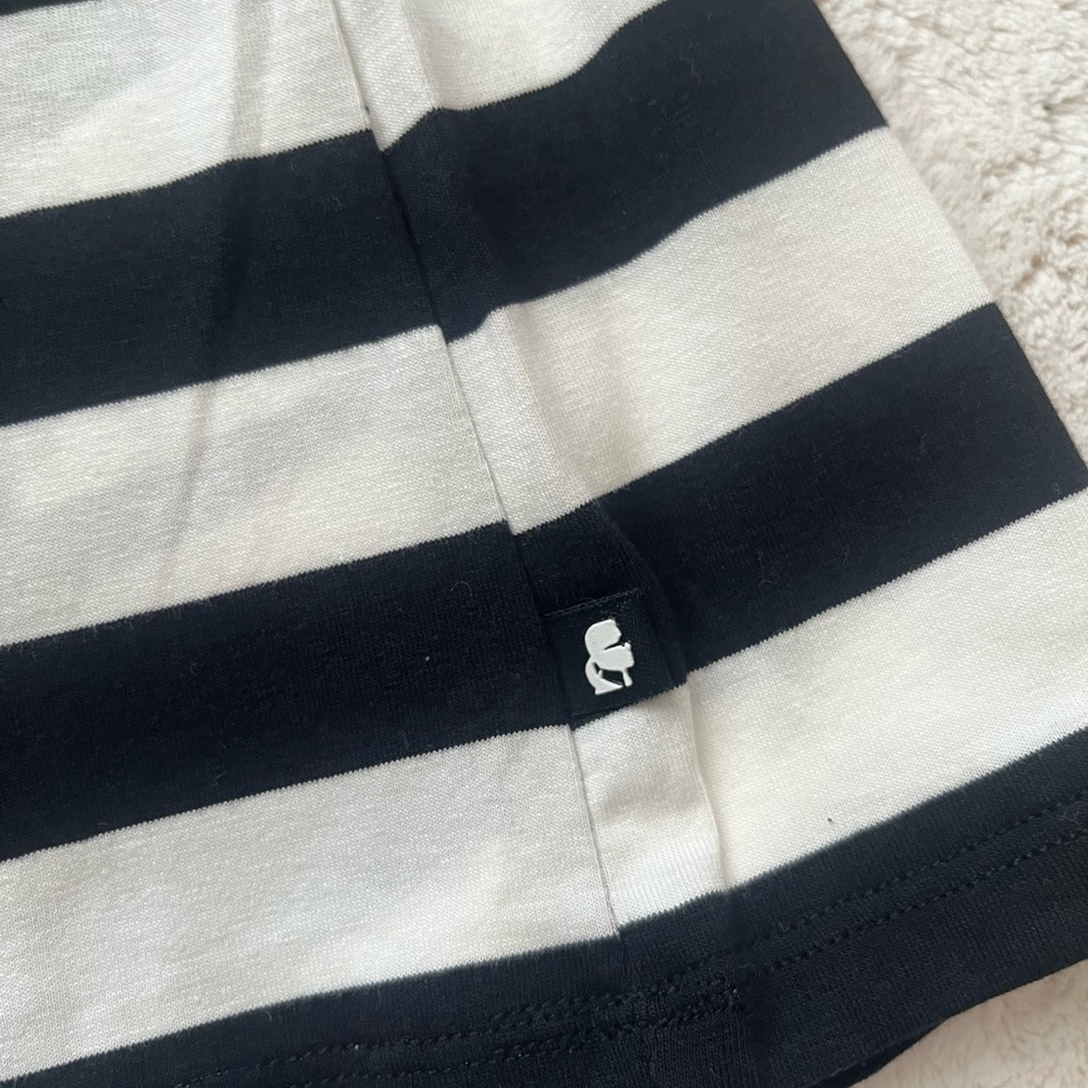 New Karl Lagerfeld Black and White Striped Tee with Red Bonjour - Picture 5 of 7
